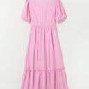  Ella Stripe V Neck Puff Short Sleeve Maxi Dress