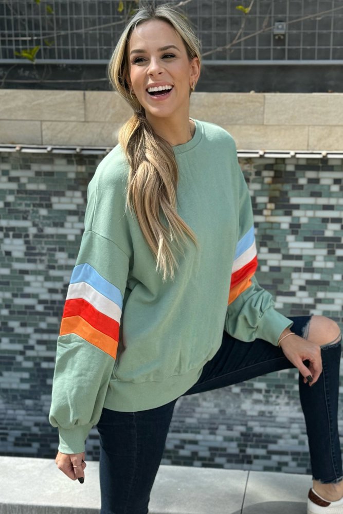 Ella Striped Sleeve Loose Sweatshirt