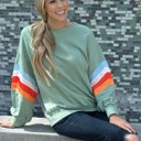 Green Large Ella Striped Sleeve Loose Sweatshirt