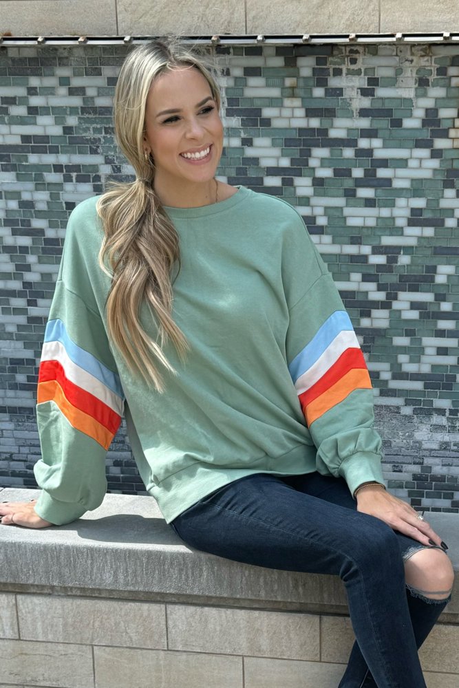 Ella Striped Sleeve Loose Sweatshirt