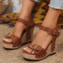  Elli Rivet Buckle Closure Wedge Sandals