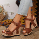  Elli Rivet Buckle Closure Wedge Sandals