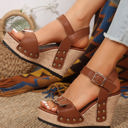  Elli Rivet Buckle Closure Wedge Sandals