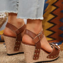  Elli Rivet Buckle Closure Wedge Sandals