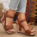  Elli Rivet Buckle Closure Wedge Sandals