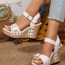  Elli Rivet Buckle Closure Wedge Sandals