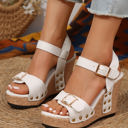  Elli Rivet Buckle Closure Wedge Sandals