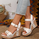  Elli Rivet Buckle Closure Wedge Sandals