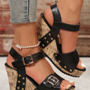 Black Size 8.5 Elli Rivet Buckle Closure Wedge Sandals