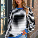  Elliana Stripe Crossed Stitch Drop Shoulder Sweatshirt