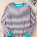  Elliana Stripe Crossed Stitch Drop Shoulder Sweatshirt