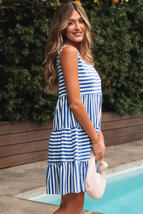 Ellie Stripe U Neck Sleeveless Loose Fit Mini Dress