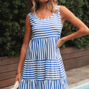  Ellie Stripe U Neck Sleeveless Loose Fit Mini Dress