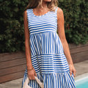 Sky Blue Stripe XL Ellie Stripe U Neck Sleeveless Loose Fit Mini Dress
