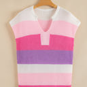 Pink Medium Elliot Color Block Notch V Neck Sweater Top