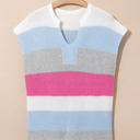 Light Blue XL Elliot Color Block Notch V Neck Sweater Top
