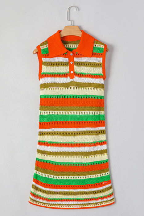 Elliot Eyelet Sleeveless Buttoned Split Neck Sweater Dress