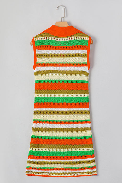 Elliot Eyelet Sleeveless Buttoned Split Neck Sweater Dress