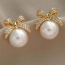  Ellis Rhinestone Bowknot Pearl Earrings