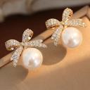  Ellis Rhinestone Bowknot Pearl Earrings