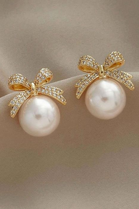 Ellis Rhinestone Bowknot Pearl Earrings