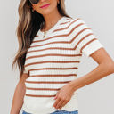  Eloise Stripe Scalloped Round Neck Short Sleeve Sweater