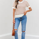  Eloise Stripe Scalloped Round Neck Short Sleeve Sweater
