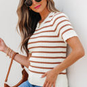  Eloise Stripe Scalloped Round Neck Short Sleeve Sweater