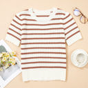  Eloise Stripe Scalloped Round Neck Short Sleeve Sweater