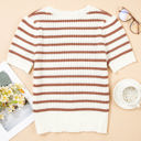 Eloise Stripe Scalloped Round Neck Short Sleeve Sweater