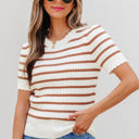 Khaki Stripe Medium Eloise Stripe Scalloped Round Neck Short Sleeve Sweater