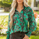 Green XL Elouise Shirred Puff Sleeve Blouse