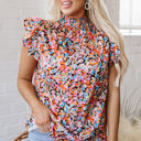 Orange XL Elowen Floral Flutter Sleeve Blouse Top