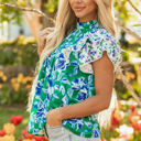  Elsa Floral Lace Trim Ruffle Sleeve Pleated Loose Blouse