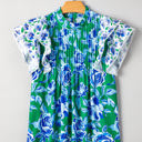  Elsa Floral Lace Trim Ruffle Sleeve Pleated Loose Blouse
