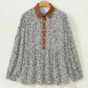Khaki 2X Elsa Puff Sleeve Print PLUS Blouse