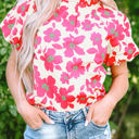  Elyse Floral Puff Sleeve Frilled Neckline Blouse