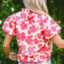  Elyse Floral Puff Sleeve Frilled Neckline Blouse