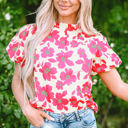  Elyse Floral Puff Sleeve Frilled Neckline Blouse