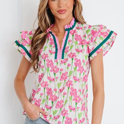 Elyse Ruffled Short Sleeve Blouse