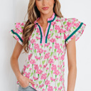  Elyse Ruffled Short Sleeve Blouse