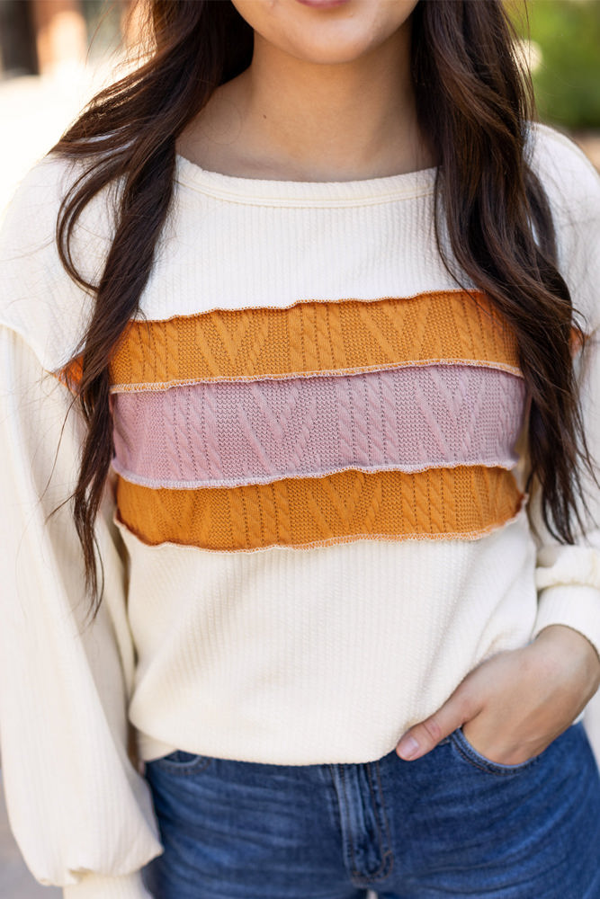 Ember Exposed Seam Knit Patchwork Top