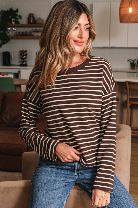 Ember Stripe Ribbed Cropped Crew Neck Top