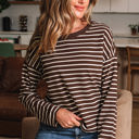  Ember Stripe Ribbed Cropped Crew Neck Top