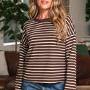 Brown Stripe XL Ember Stripe Ribbed Cropped Crew Neck Top