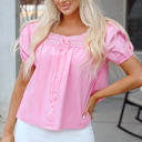 Light Pink Large Emely Lace Square Neck Blouse