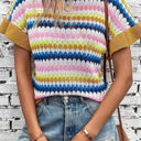  Emely Ruffle Sleeve Colorful Textured Sweater
