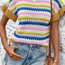 Multicolored XL Emely Ruffle Sleeve Colorful Textured Sweater