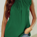 Bright Green Large Emerald Pleated Sleeveless Top