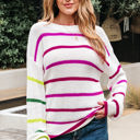 White XL Emerson Colorful Striped Crew Neck Sweater